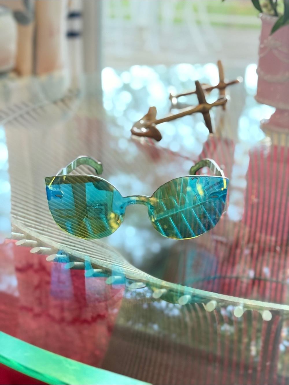 RetroSuperFuture Iridescent Blue-Green Mirrored Sunglass Lenses
